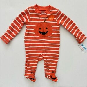 Carter's Orange Striped Pumpkin Footie Size 3 Months